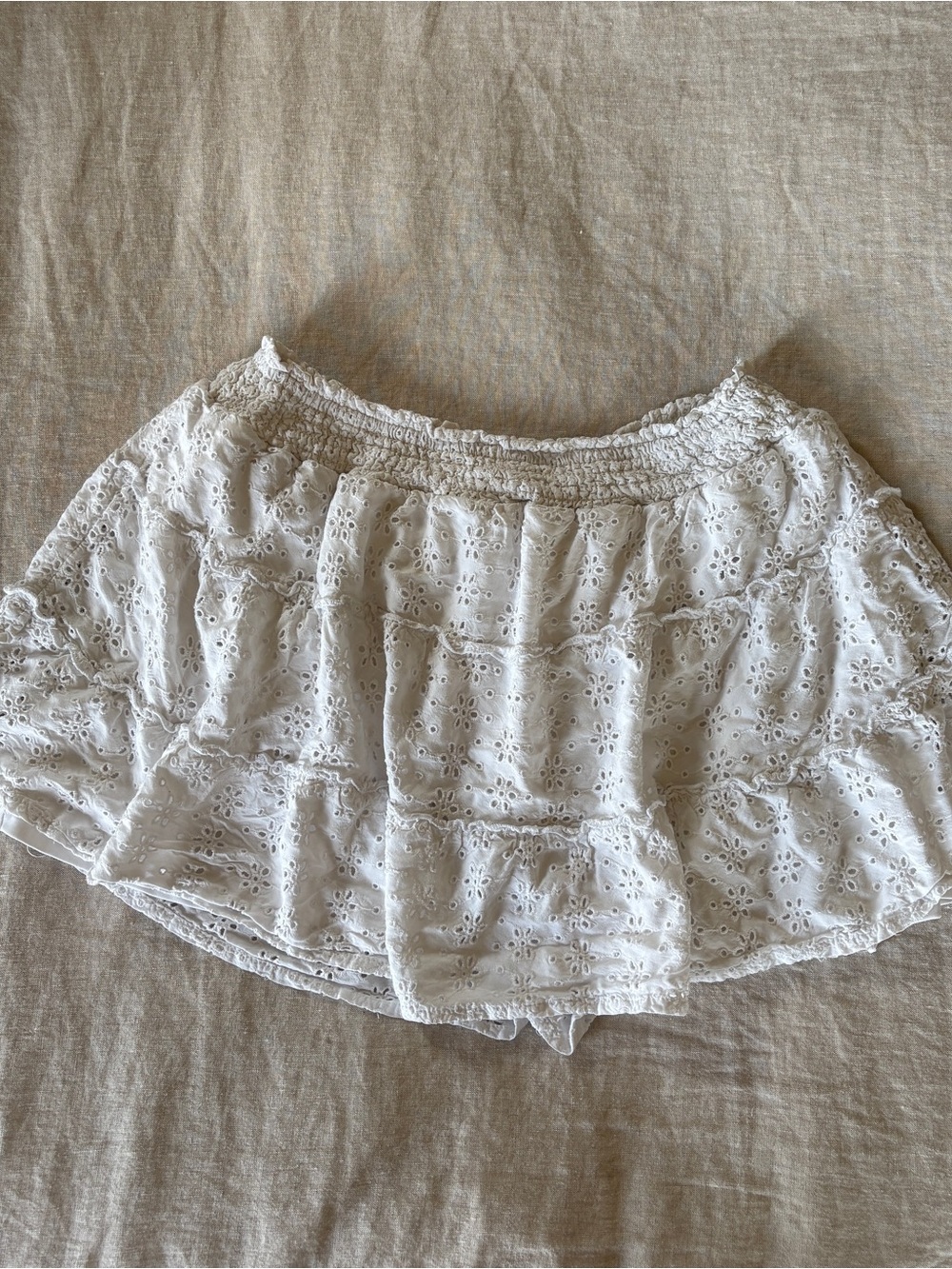 White Eyelet Ruffled Mini Skirt